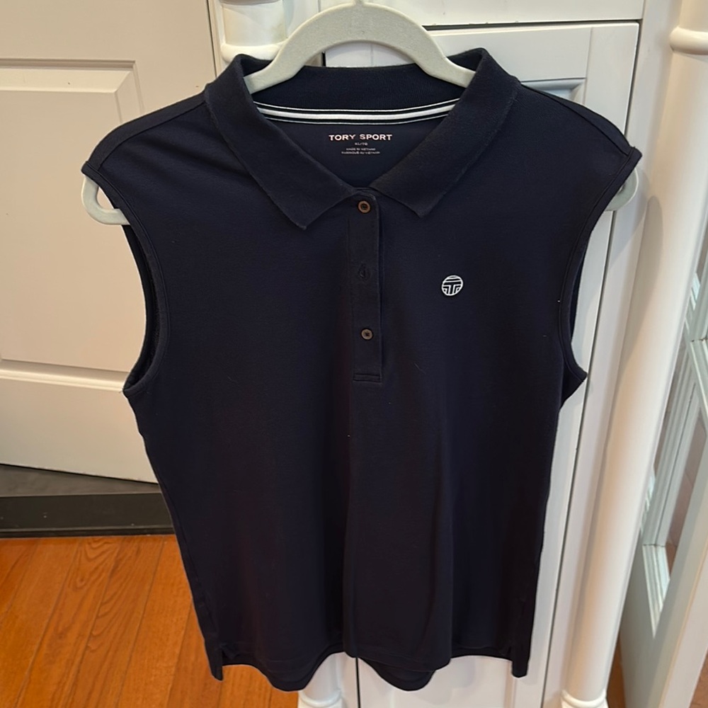 Tory Sport Women's Navy Sleeveless Polo Top